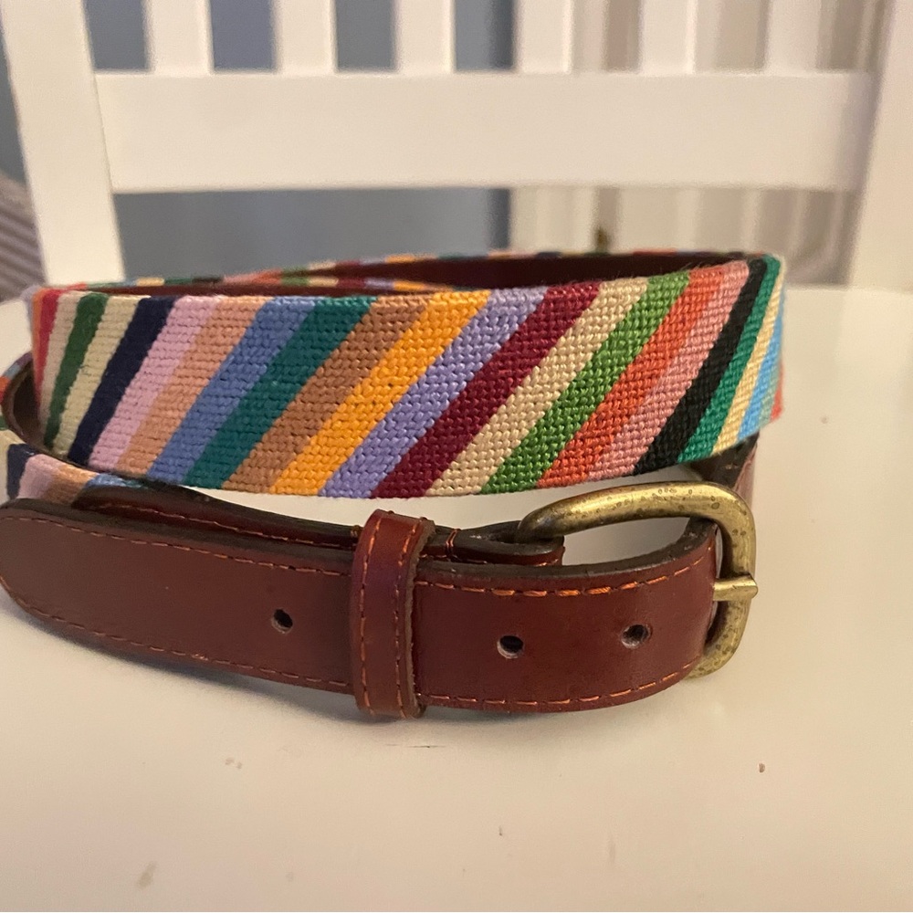 Parsons Stripe Needlepoint Belt in Multi-Color by Smathers & Branson 40